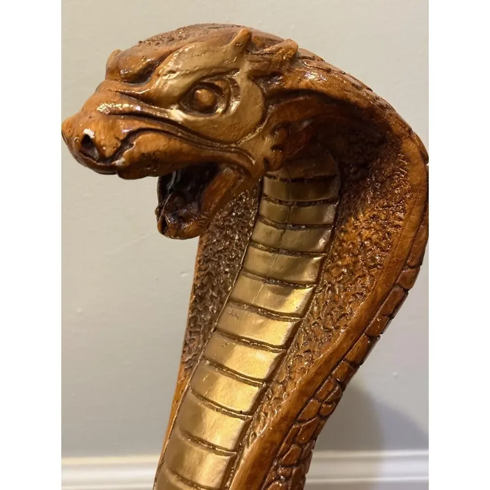 🐍 Vintage Chalkware Cobra Snake Statue 17” Large Brown Gold Figure Decor